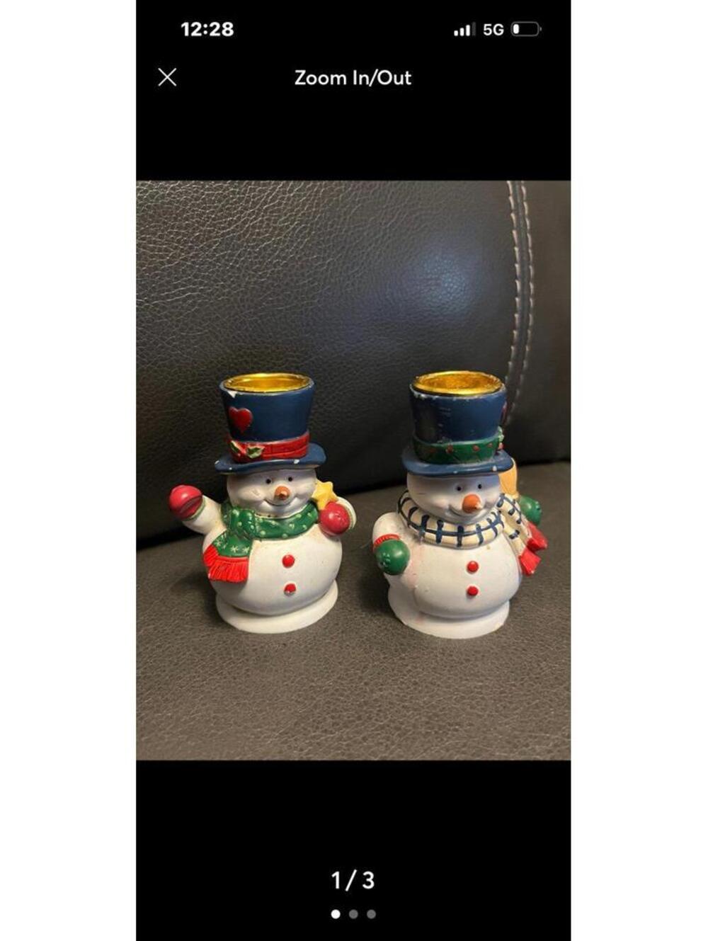 Christmas Pair of Snowman Candle Stick Holders Carlton Cards